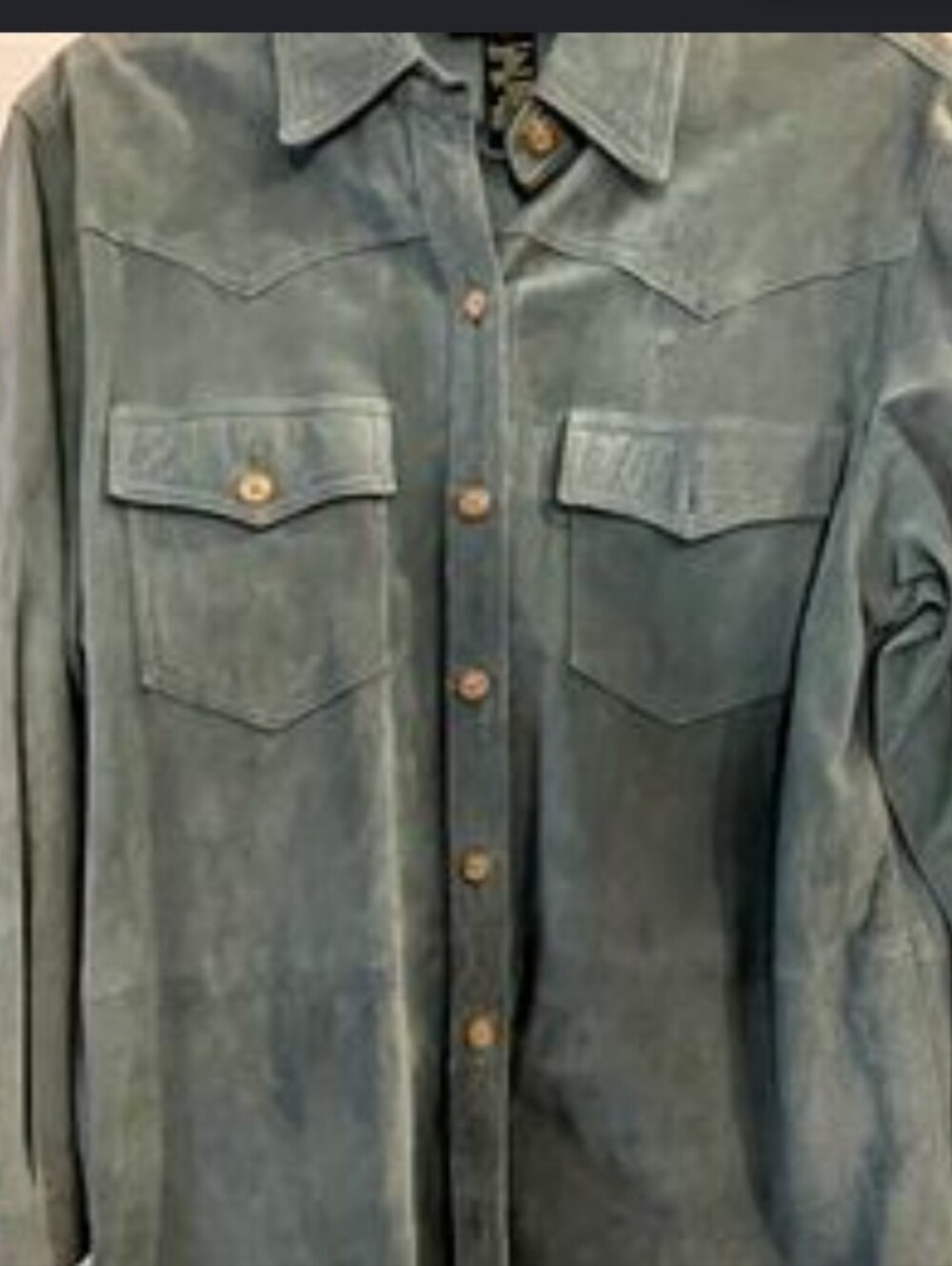 VTG Ralph Lauren Petite Teal Leather Suede Western Button-Up Shirt Jacket